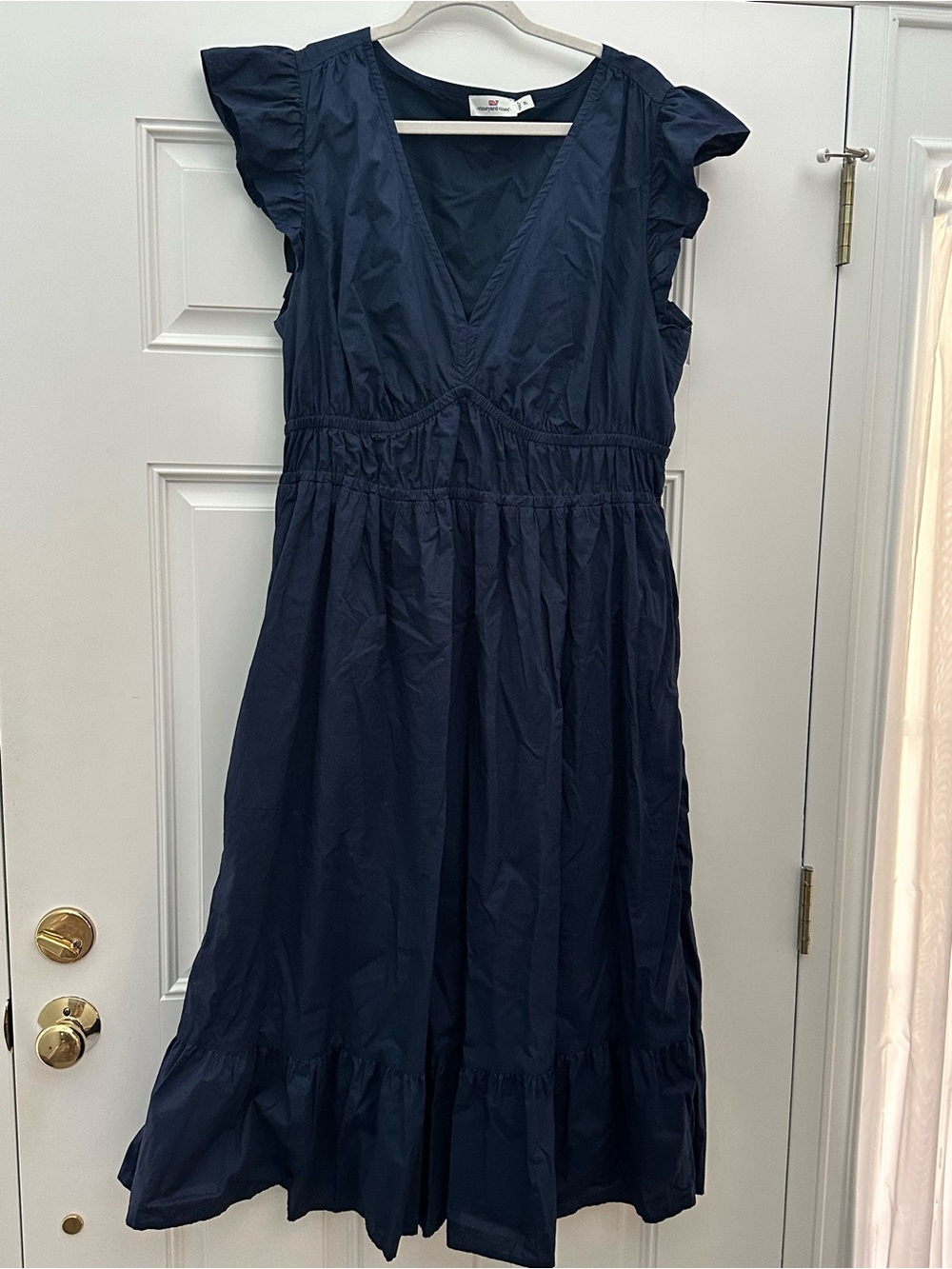 Vineyard Vines Navy Ruffle-Sleeve Cotton Dress